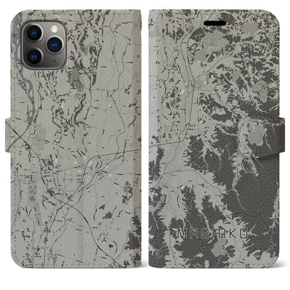 【益子（栃木県）】地図柄iPhoneケース（手帳タイプ）モノトーン・iPhone 11 Pro Max 用