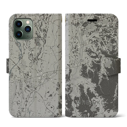 【益子（栃木県）】地図柄iPhoneケース（手帳タイプ）モノトーン・iPhone 11 Pro 用