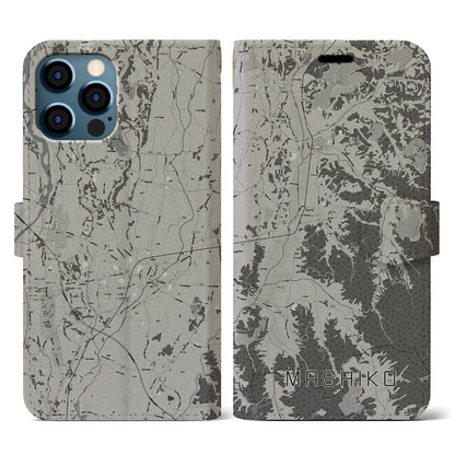 【益子（栃木県）】地図柄iPhoneケース（手帳タイプ）モノトーン・iPhone 12 / 12 Pro 用