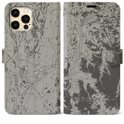 【益子（栃木県）】地図柄iPhoneケース（手帳タイプ）モノトーン・iPhone 12 Pro Max 用