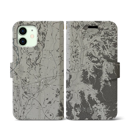 【益子（栃木県）】地図柄iPhoneケース（手帳タイプ）モノトーン・iPhone 12 mini 用