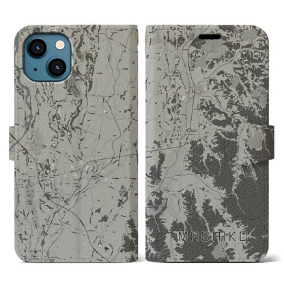 【益子（栃木県）】地図柄iPhoneケース（手帳タイプ）モノトーン・iPhone 13 用