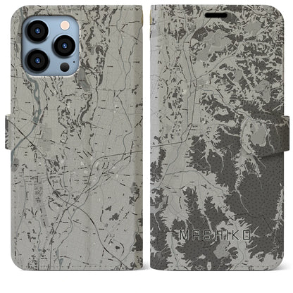 【益子（栃木県）】地図柄iPhoneケース（手帳タイプ）モノトーン・iPhone 13 Pro Max 用