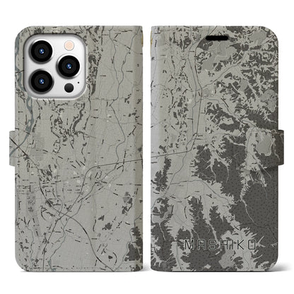 【益子（栃木県）】地図柄iPhoneケース（手帳タイプ）モノトーン・iPhone 13 Pro 用