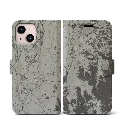 【益子（栃木県）】地図柄iPhoneケース（手帳タイプ）モノトーン・iPhone 13 mini 用