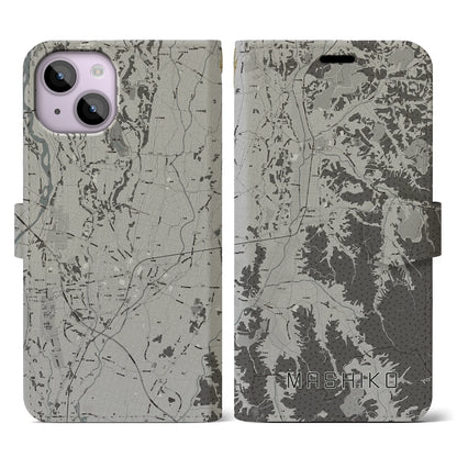 【益子（栃木県）】地図柄iPhoneケース（手帳タイプ）モノトーン・iPhone 14 用