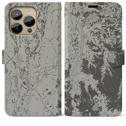 【益子（栃木県）】地図柄iPhoneケース（手帳タイプ）モノトーン・iPhone 14 Pro Max 用