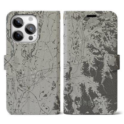 【益子（栃木県）】地図柄iPhoneケース（手帳タイプ）モノトーン・iPhone 14 Pro 用