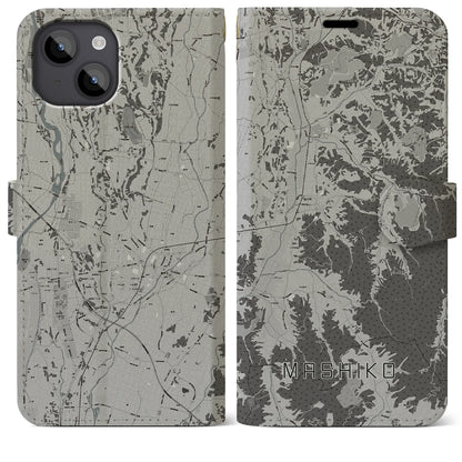 【益子（栃木県）】地図柄iPhoneケース（手帳タイプ）モノトーン・iPhone 14 Plus 用