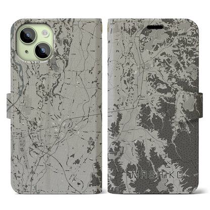 【益子（栃木県）】地図柄iPhoneケース（手帳タイプ）モノトーン・iPhone 15 用