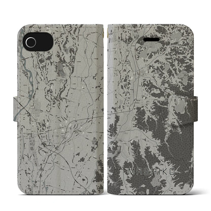 【益子（栃木県）】地図柄iPhoneケース（手帳タイプ）モノトーン・iPhone SE（第3 / 第2世代） / 8 / 7 / 6s / 6 用