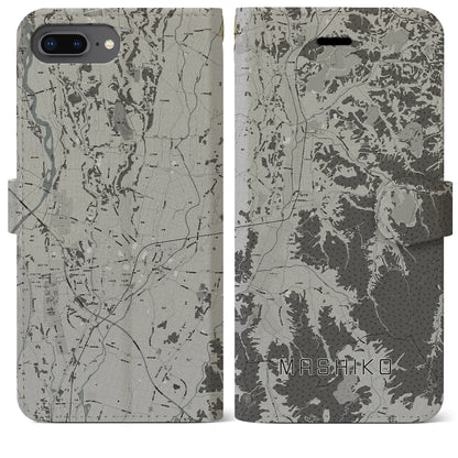 【益子（栃木県）】地図柄iPhoneケース（手帳タイプ）モノトーン・iPhone 8Plus /7Plus / 6sPlus / 6Plus 用