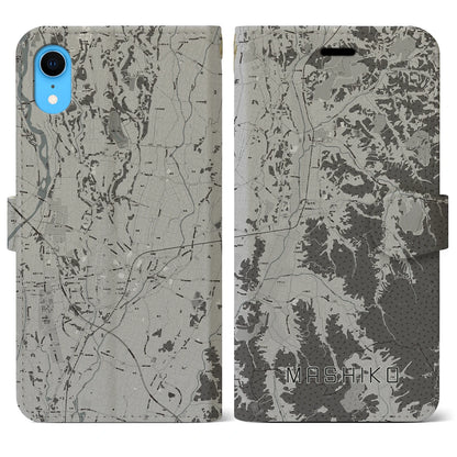 【益子（栃木県）】地図柄iPhoneケース（手帳タイプ）モノトーン・iPhone XR 用