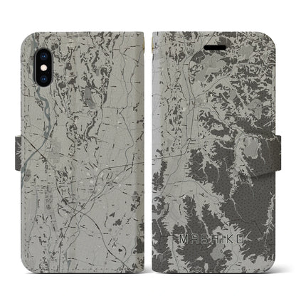 【益子（栃木県）】地図柄iPhoneケース（手帳タイプ）モノトーン・iPhone XS / X 用