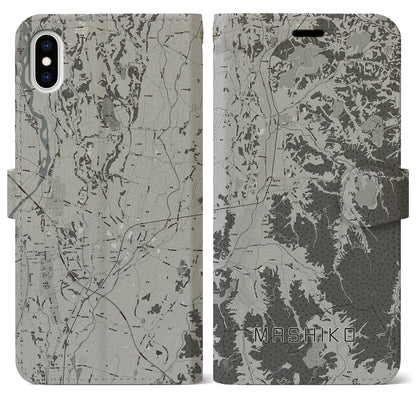 【益子（栃木県）】地図柄iPhoneケース（手帳タイプ）モノトーン・iPhone XS Max 用