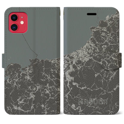 【益田（島根県）】地図柄iPhoneケース（手帳タイプ）モノトーン・iPhone 11 用