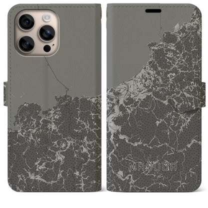 【益田（島根県）】地図柄iPhoneケース（手帳タイプ）モノトーン・iPhone 16 Plus 用