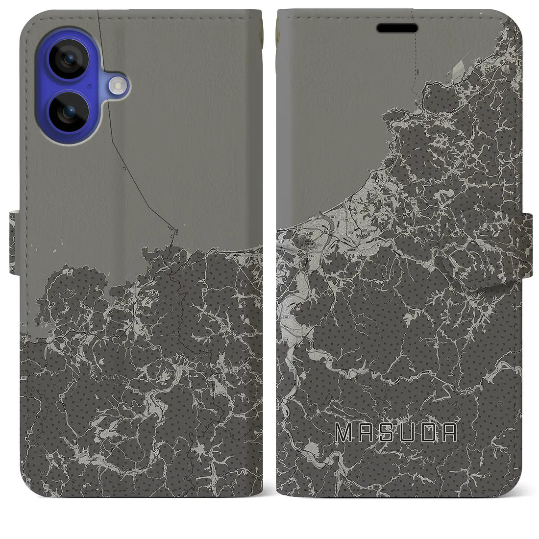 【益田(島根県)】地図柄iPhoneケース(手帳タイプ)モノトーン・iPhone 16 Pro Max 用