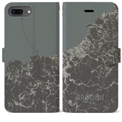 【益田（島根県）】地図柄iPhoneケース（手帳タイプ）モノトーン・iPhone 8Plus /7Plus / 6sPlus / 6Plus 用