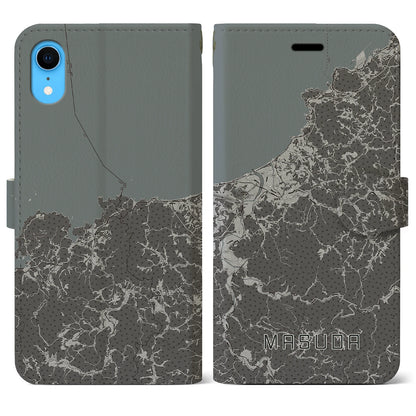 【益田（島根県）】地図柄iPhoneケース（手帳タイプ）モノトーン・iPhone XR 用