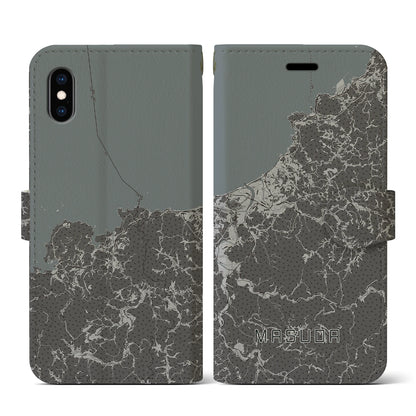 【益田（島根県）】地図柄iPhoneケース（手帳タイプ）モノトーン・iPhone XS / X 用