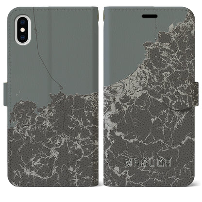 【益田（島根県）】地図柄iPhoneケース（手帳タイプ）モノトーン・iPhone XS Max 用