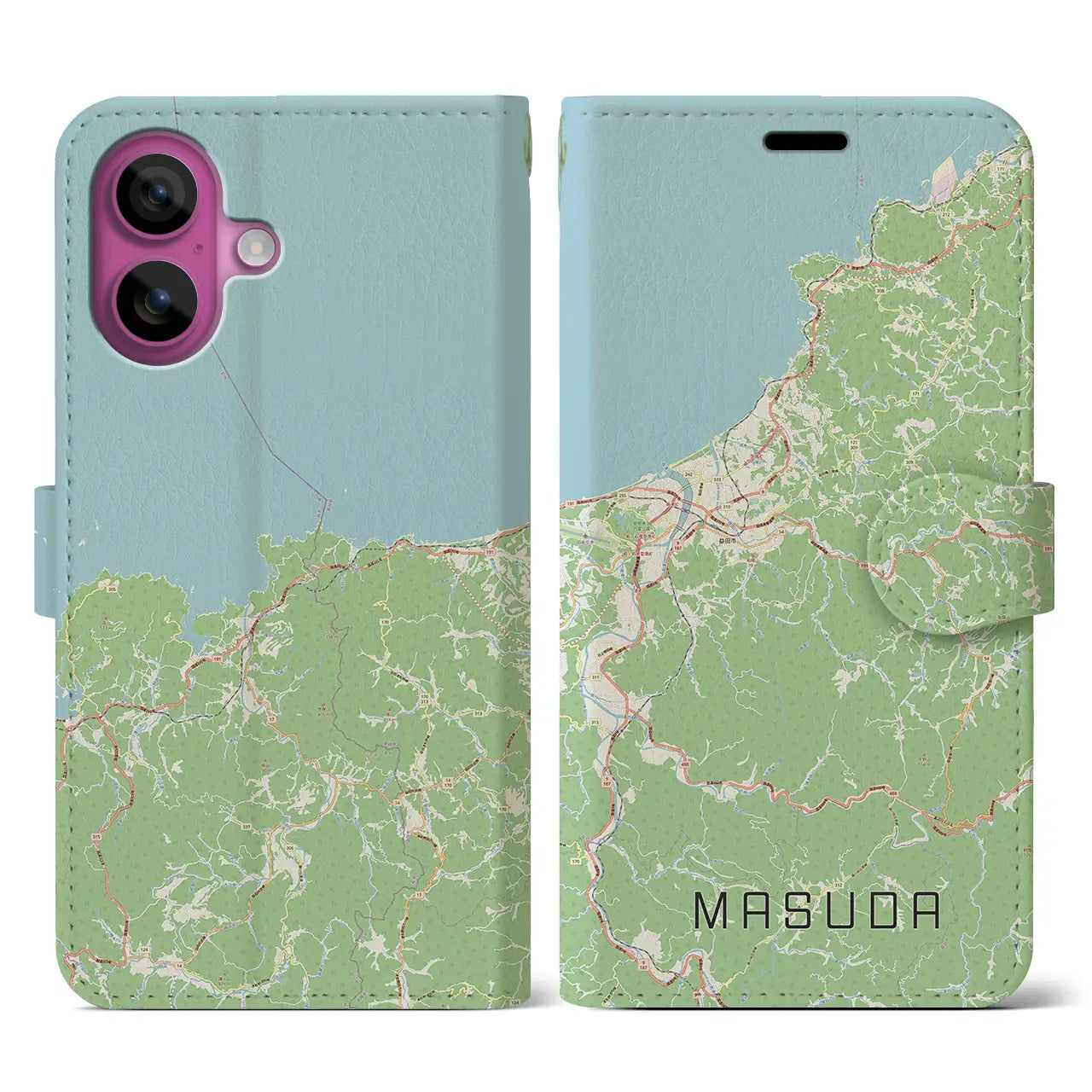 【益田（島根県）】地図柄iPhoneケース（手帳タイプ）ナチュラル・iPhone 16 Pro 用