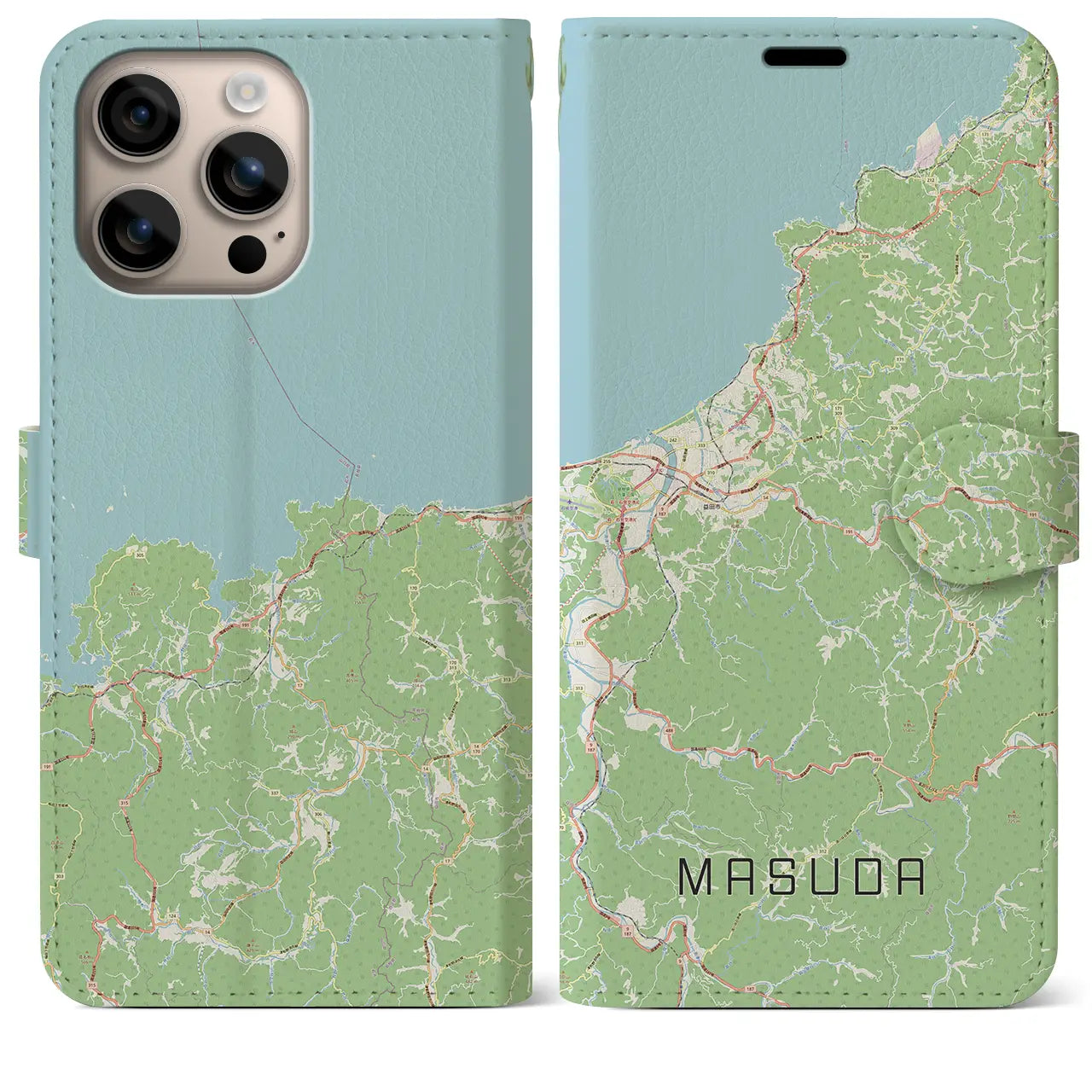 【益田（島根県）】地図柄iPhoneケース（手帳タイプ）ナチュラル・iPhone 16 Plus 用