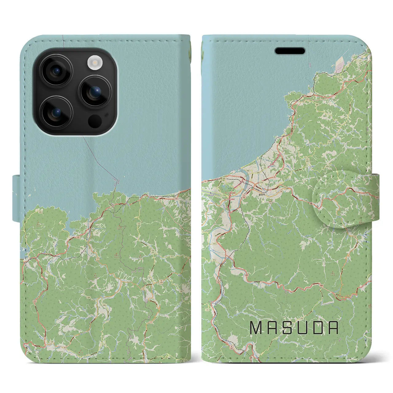 【益田（島根県）】地図柄iPhoneケース（手帳タイプ）ナチュラル・iPhone 16 用