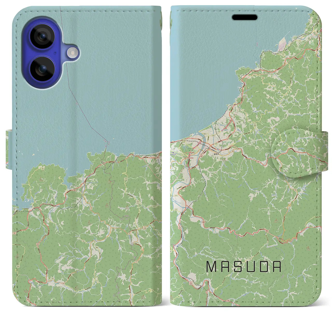 【益田（島根県）】地図柄iPhoneケース（手帳タイプ）ナチュラル・iPhone 16 Pro Max 用