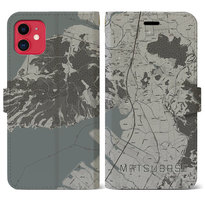 【松橋（熊本県）】地図柄iPhoneケース（手帳タイプ）モノトーン・iPhone 11 用