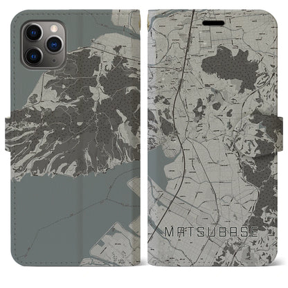 【松橋（熊本県）】地図柄iPhoneケース（手帳タイプ）モノトーン・iPhone 11 Pro Max 用