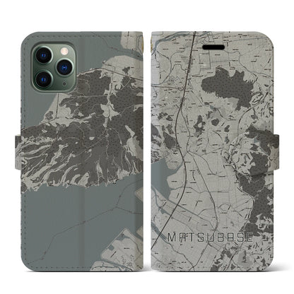 【松橋（熊本県）】地図柄iPhoneケース（手帳タイプ）モノトーン・iPhone 11 Pro 用