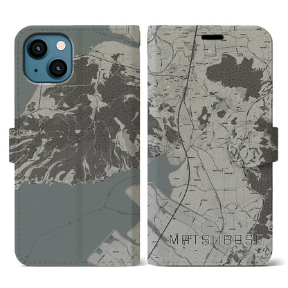 【松橋（熊本県）】地図柄iPhoneケース（手帳タイプ）モノトーン・iPhone 13 用