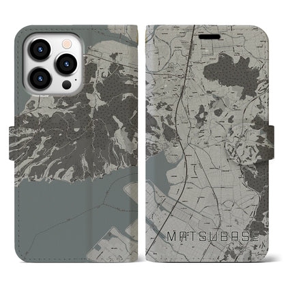【松橋（熊本県）】地図柄iPhoneケース（手帳タイプ）モノトーン・iPhone 13 Pro 用