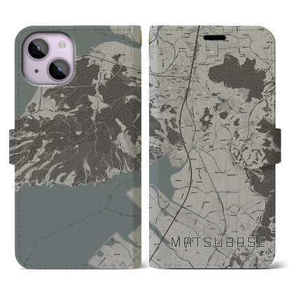 【松橋（熊本県）】地図柄iPhoneケース（手帳タイプ）モノトーン・iPhone 14 用