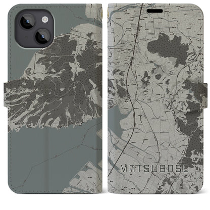 【松橋（熊本県）】地図柄iPhoneケース（手帳タイプ）モノトーン・iPhone 14 Plus 用