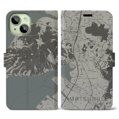 【松橋（熊本県）】地図柄iPhoneケース（手帳タイプ）モノトーン・iPhone 15 用