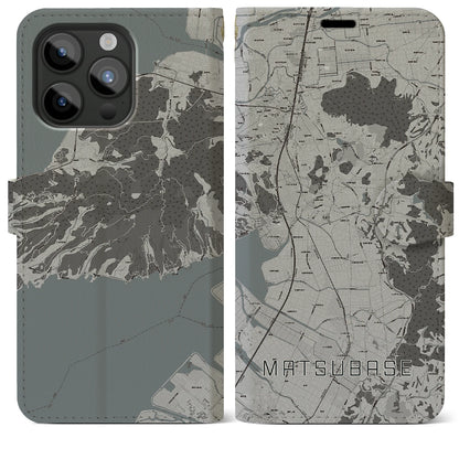 【松橋（熊本県）】地図柄iPhoneケース（手帳タイプ）モノトーン・iPhone 15 Pro Max 用