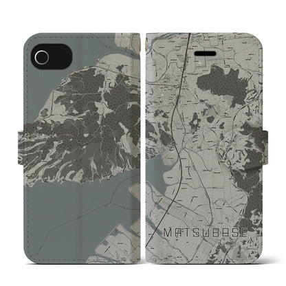 【松橋（熊本県）】地図柄iPhoneケース（手帳タイプ）モノトーン・iPhone SE（第3 / 第2世代） / 8 / 7 / 6s / 6 用