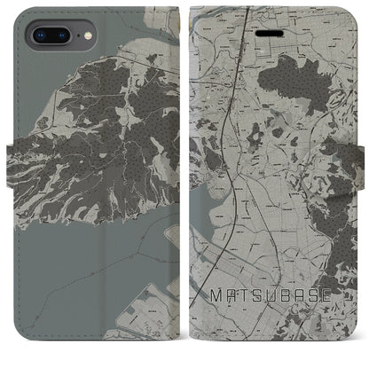 【松橋（熊本県）】地図柄iPhoneケース（手帳タイプ）モノトーン・iPhone 8Plus /7Plus / 6sPlus / 6Plus 用