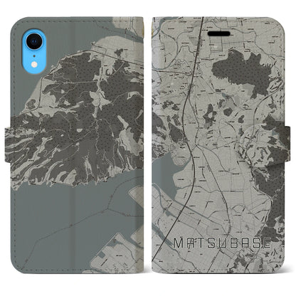 【松橋（熊本県）】地図柄iPhoneケース（手帳タイプ）モノトーン・iPhone XR 用