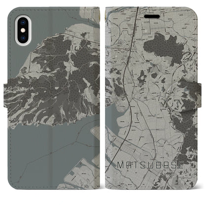 【松橋（熊本県）】地図柄iPhoneケース（手帳タイプ）モノトーン・iPhone XS Max 用