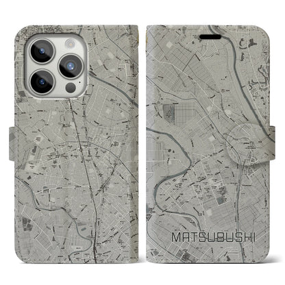 【松伏（埼玉県）】地図柄iPhoneケース（手帳タイプ）モノトーン・iPhone 15 Pro 用