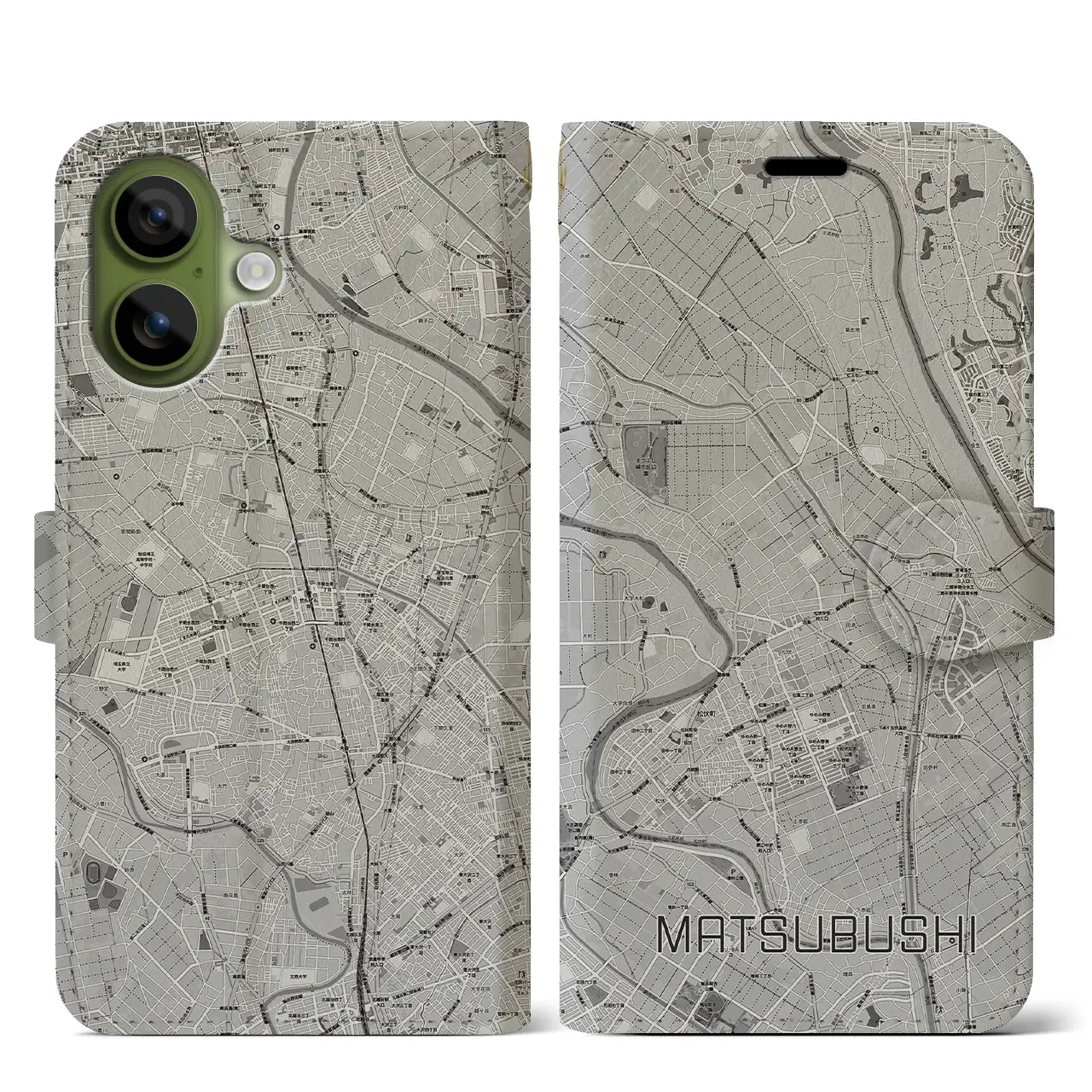 【松伏（埼玉県）】地図柄iPhoneケース（手帳タイプ）