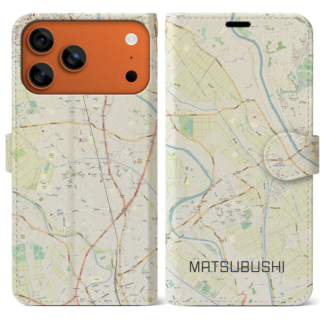 【松伏（埼玉県）】地図柄iPhoneケース（手帳タイプ）