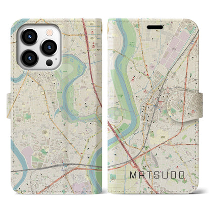 【松戸（千葉県）】地図柄iPhoneケース（手帳タイプ）ナチュラル・iPhone 13 Pro 用
