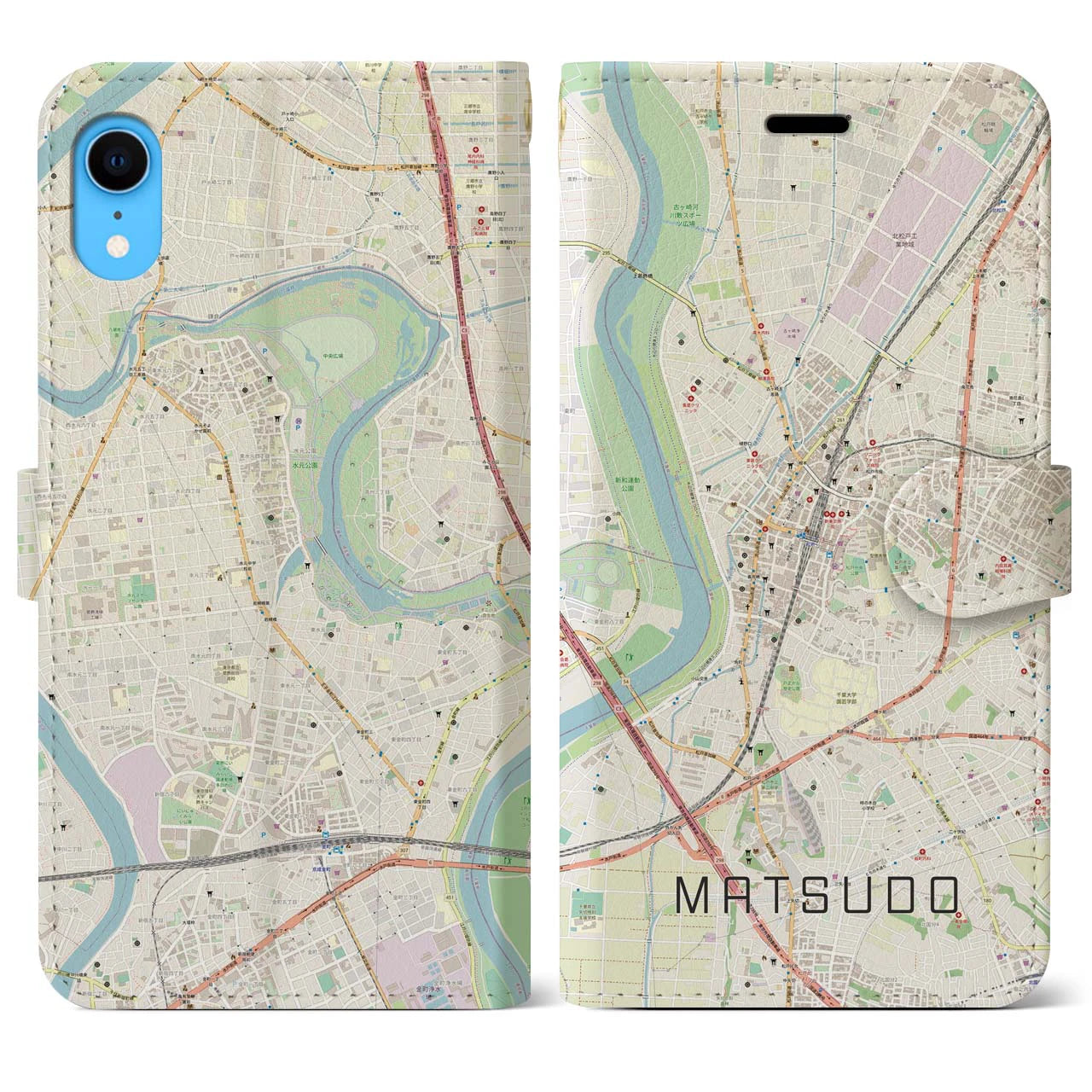 【松戸（千葉県）】地図柄iPhoneケース（手帳タイプ）ナチュラル・iPhone XR 用