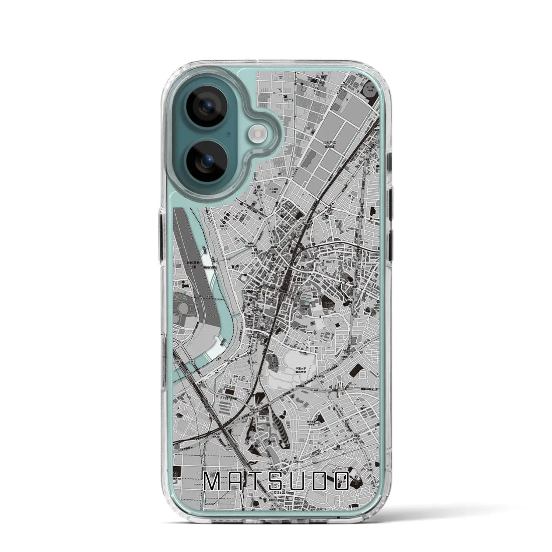 【松戸(千葉県)】地図柄iPhoneケース(MagSafeタイプ)モノトーン・iPhone 16 Pro 用