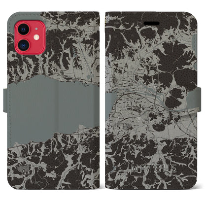 【松江（島根県）】地図柄iPhoneケース（手帳タイプ）モノトーン・iPhone 11 用